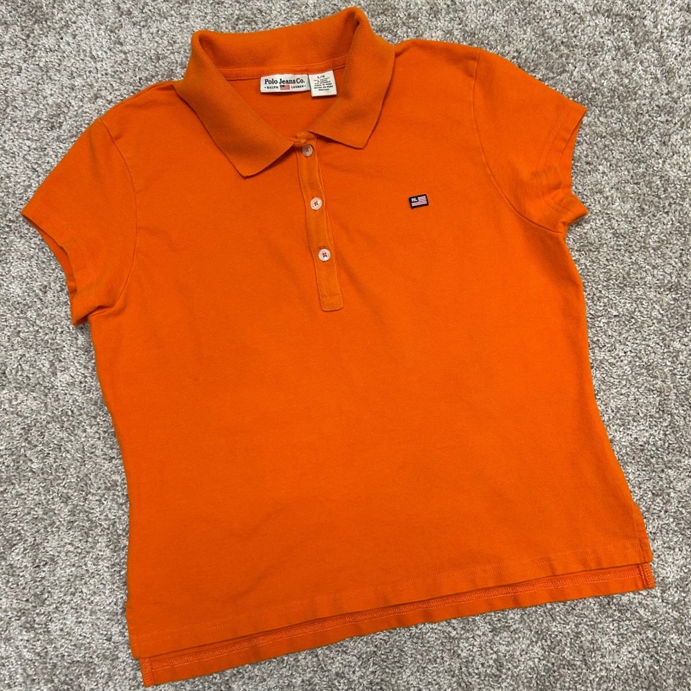 Vintage Polo Jeans Co Ralph Lauren RL Polo Women Size Large Orange SLIM Flag
